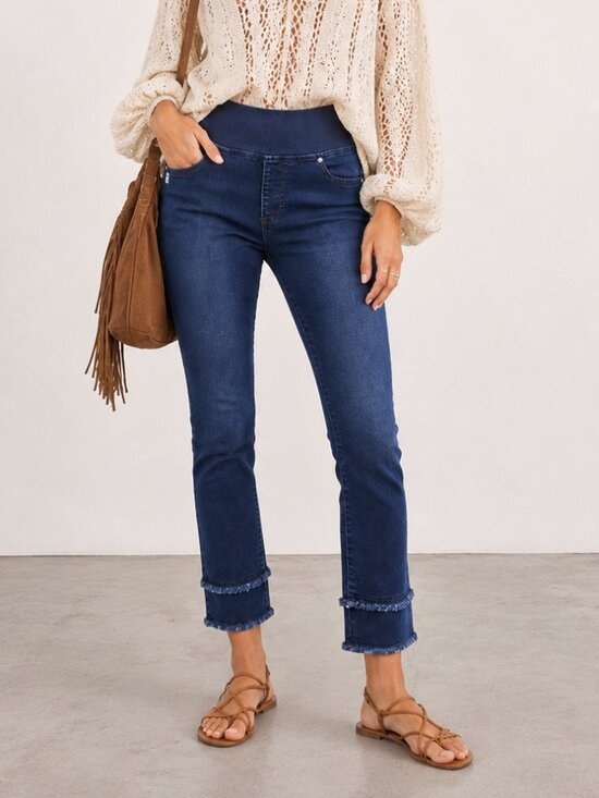 Belle by Kim Gravel Denim - BELLE BY KIM GRAVEL Tripleluxe Pull On Ankle Fray Cuff Denim Blue Jean 6P NWOT